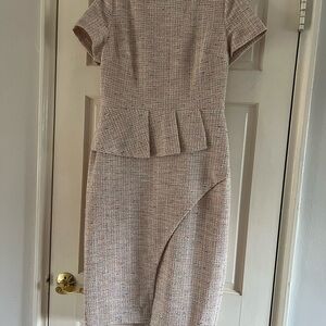 Calvin Klein Collection Beige Tweed Midi Dress